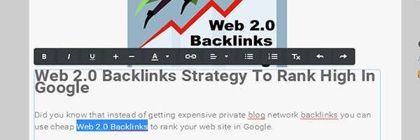 Highlight text to add your Web 2.0 backlink