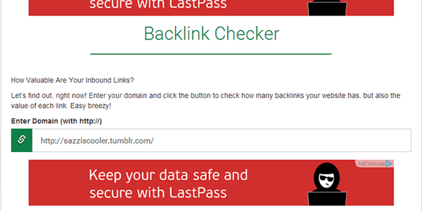 Επικολλήστε τη διεύθυνση URL του Tumblr στο δωρεάν διαδικτυακό εργαλείο ελέγχου backlink