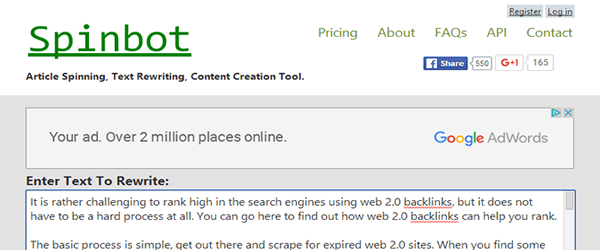 Use SpinBot.com to create unique articles for your Tier 2 Web 2.0 sites