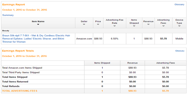 October Amazon affiliate site earning report