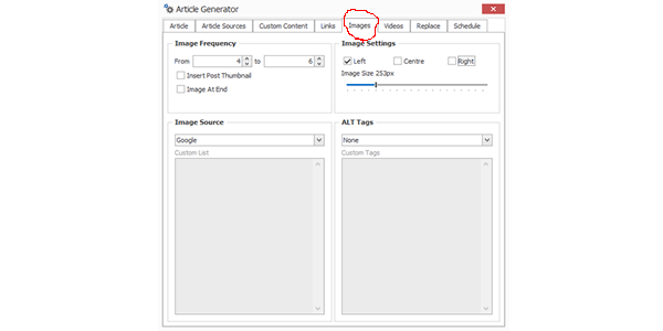 Set your content image settings