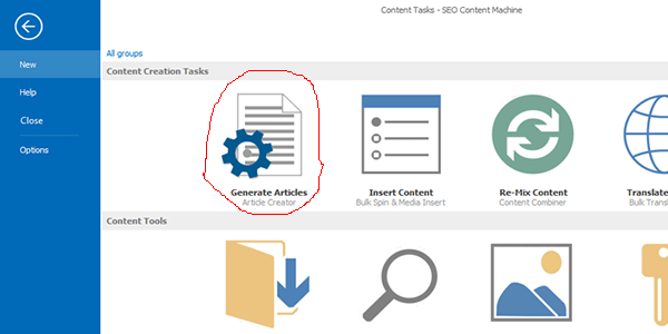 Select the "Generate Articles" tab