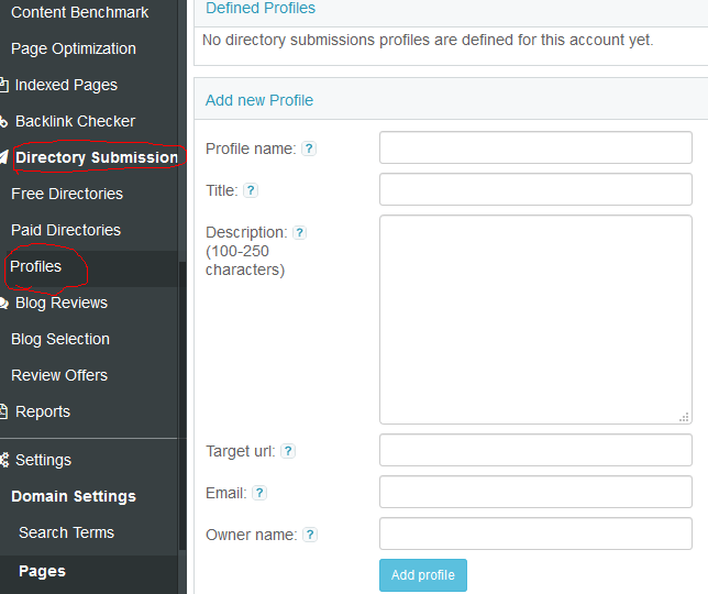 Set Up Directory Submissions Profile