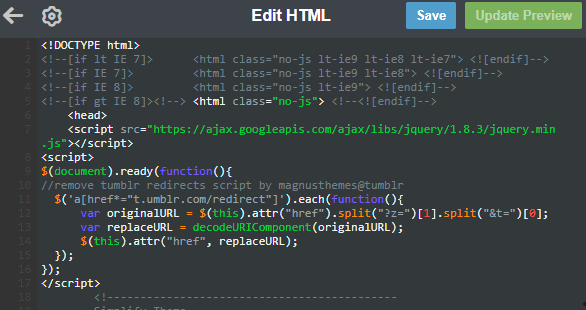 Update Tumblr HTML code