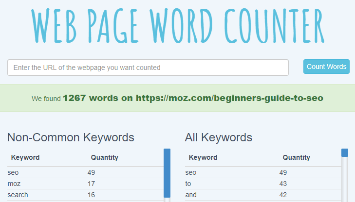 Web Page Word Count Results