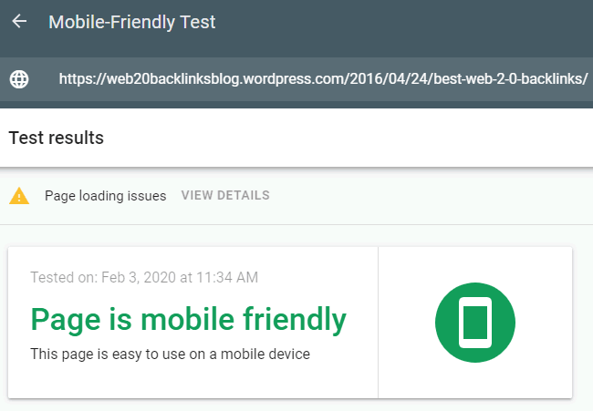 Google Mobile-Friendly Test Results