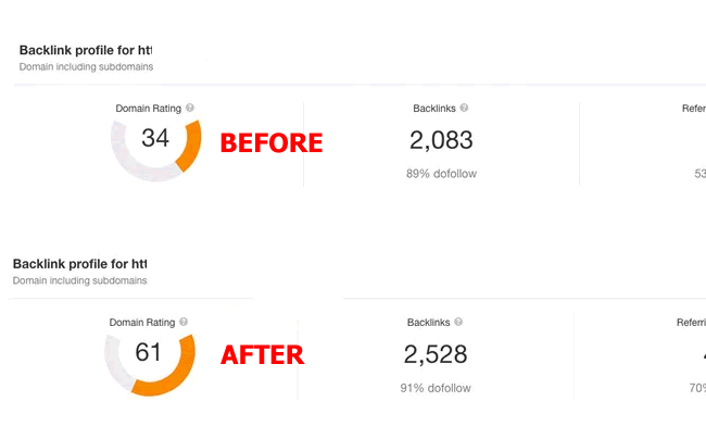 Increase Website Domain Rating 50 Plus Test Results Before and After 1
