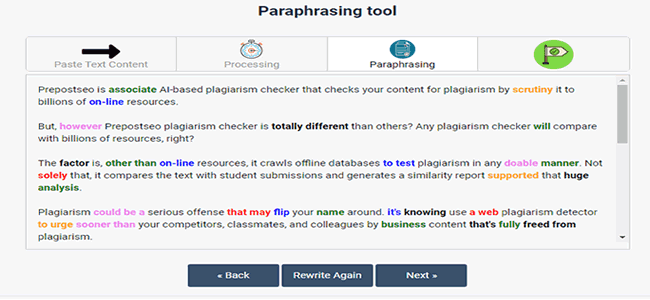 The paraphrasing tool helps the user in rephrasing the content