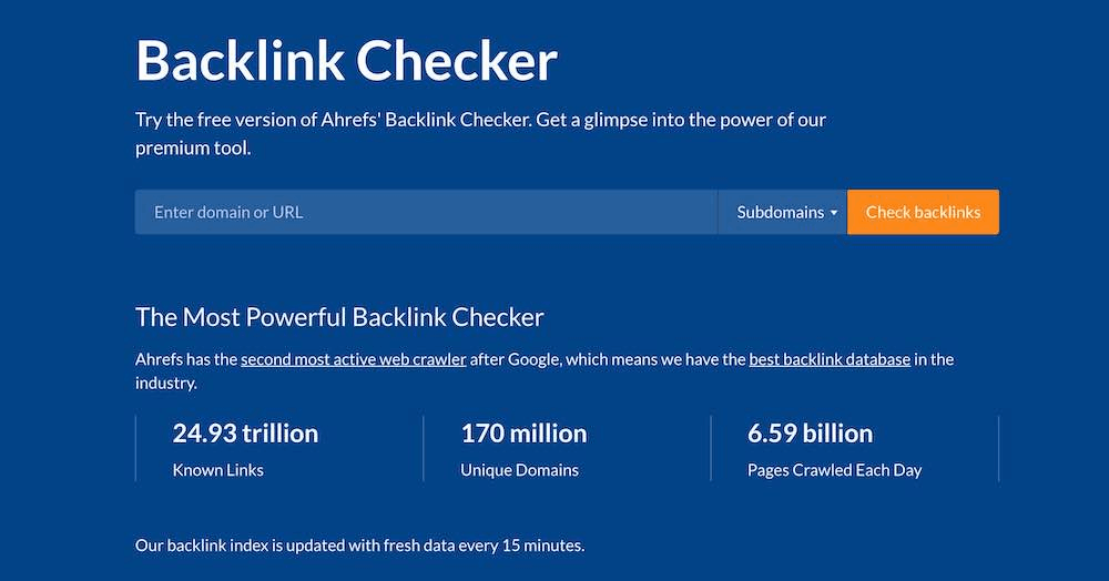 Free tool from Ahrefs to check backlinks an important SEO factor