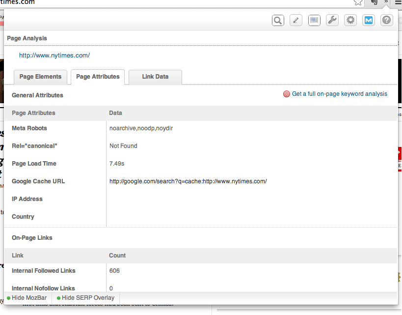 Check SEO data like canonical info