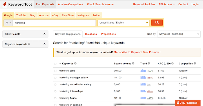 Keyword io is a free search engine optimization tool.