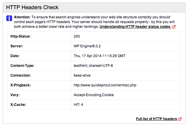 The http headers checker is a free search engine optimization tool.