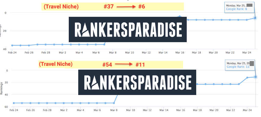 Ranking results for travel niche