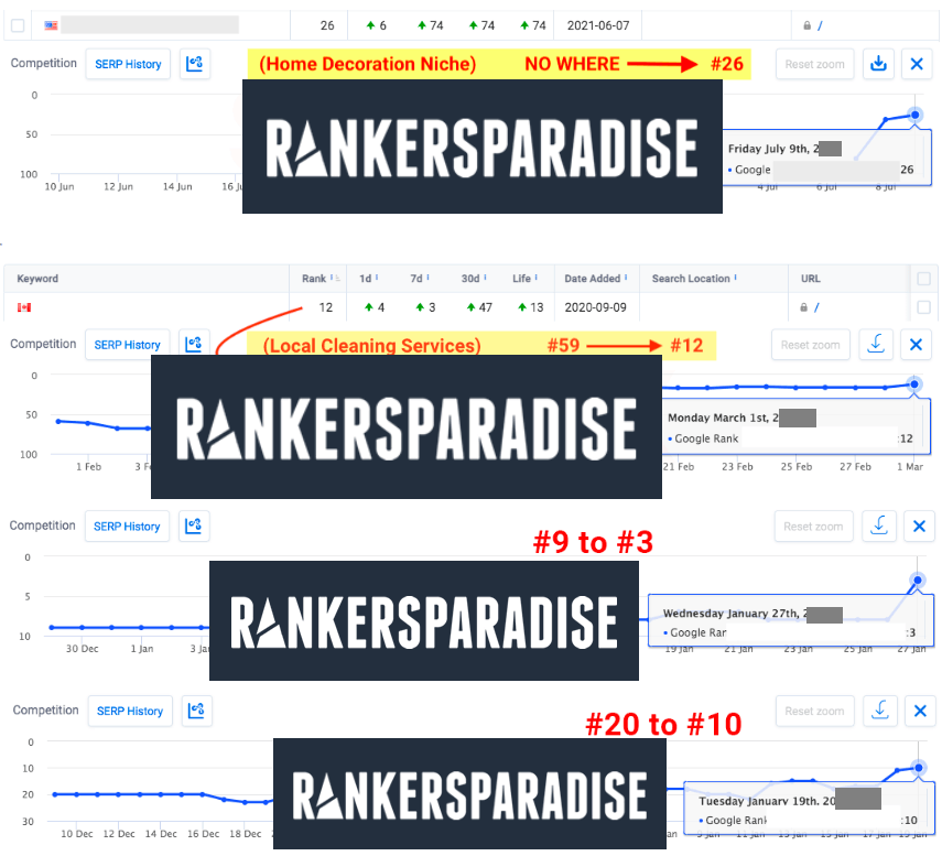 Proven Google keyword ranking result