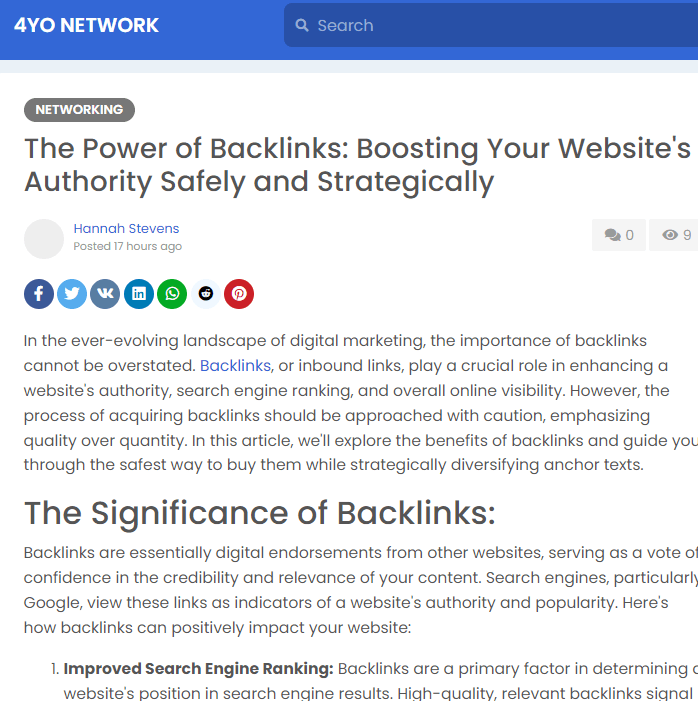 Backlinks For Sale showing an example of the guest posts that we do at Rankers Paradise