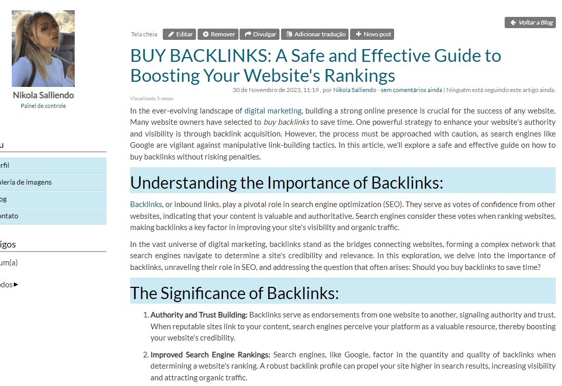 The image shows a Buy Blog Backlinks example post