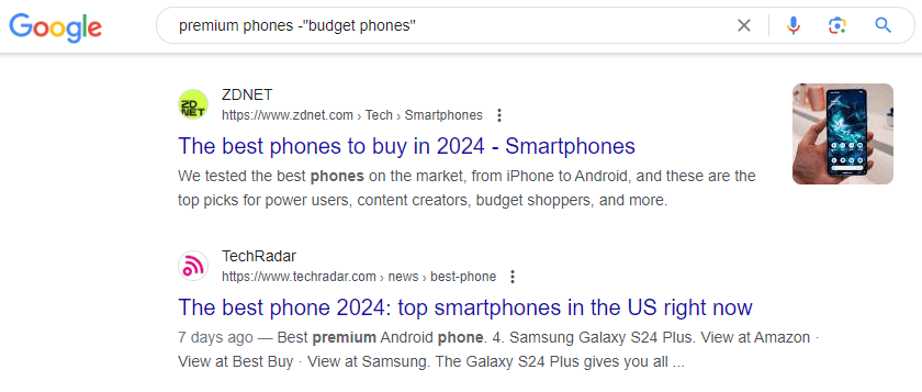 Excluding Budget to bring back premium search results