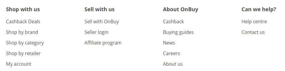 A good SEO example of footer links is OnBuy.com