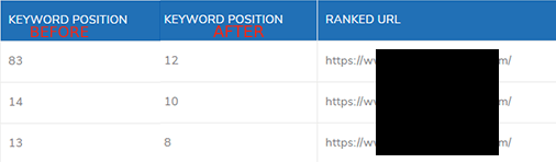 Screen shots of ranking proof after buying backlinks