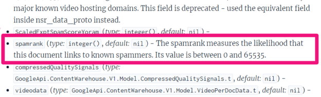 Poor backlinks get a high SPAM rating score from Google