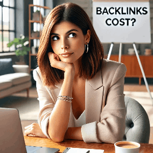 A woman wondering what the price of backlinks are