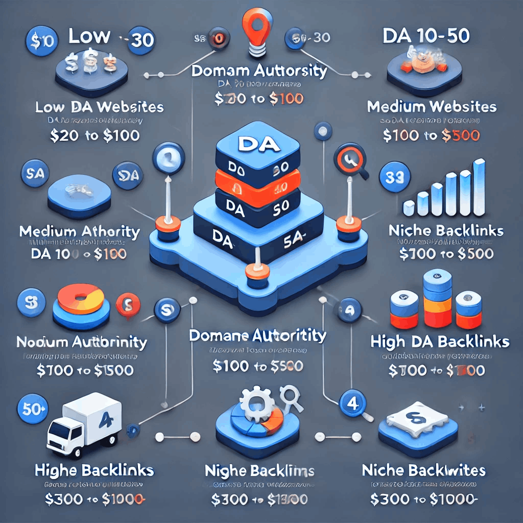 Image shows the different prices of backlinks for different DA