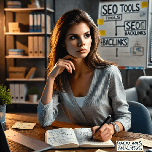 Image shows a woman wondering what websites she can use for backlinks