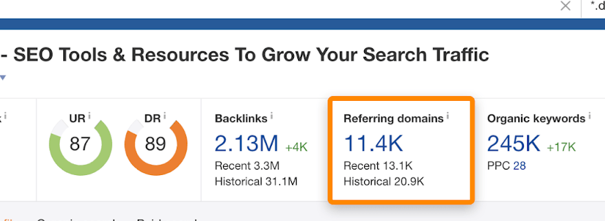 check how many referring domains a website has for backlinks