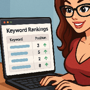 Woman learning how to Check Google Ranking for Keywords with the Rankers Paradise SEO guide
