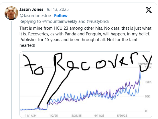 A graph of Google 2025 core update recovery
