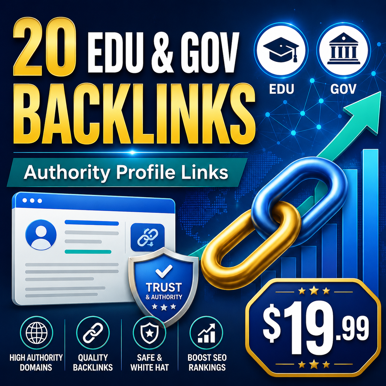 Buy 20 authority EDU and GOV profile backlinks