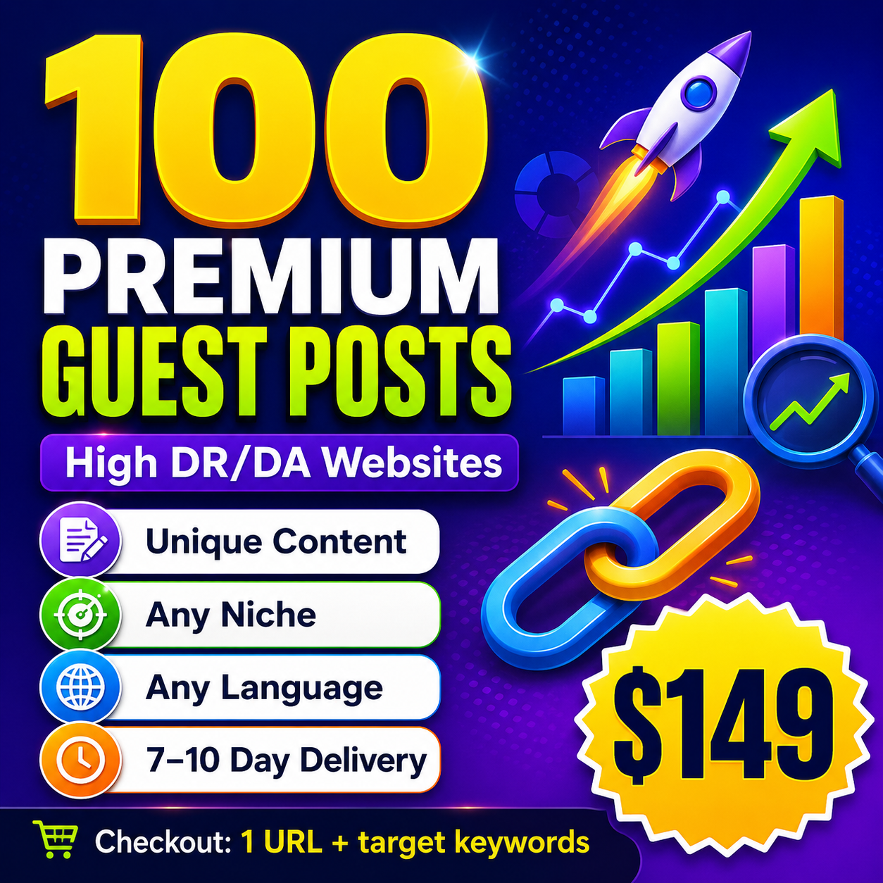 Buy high DR AHREFs 100 guest post backlinks Rankers Paradise