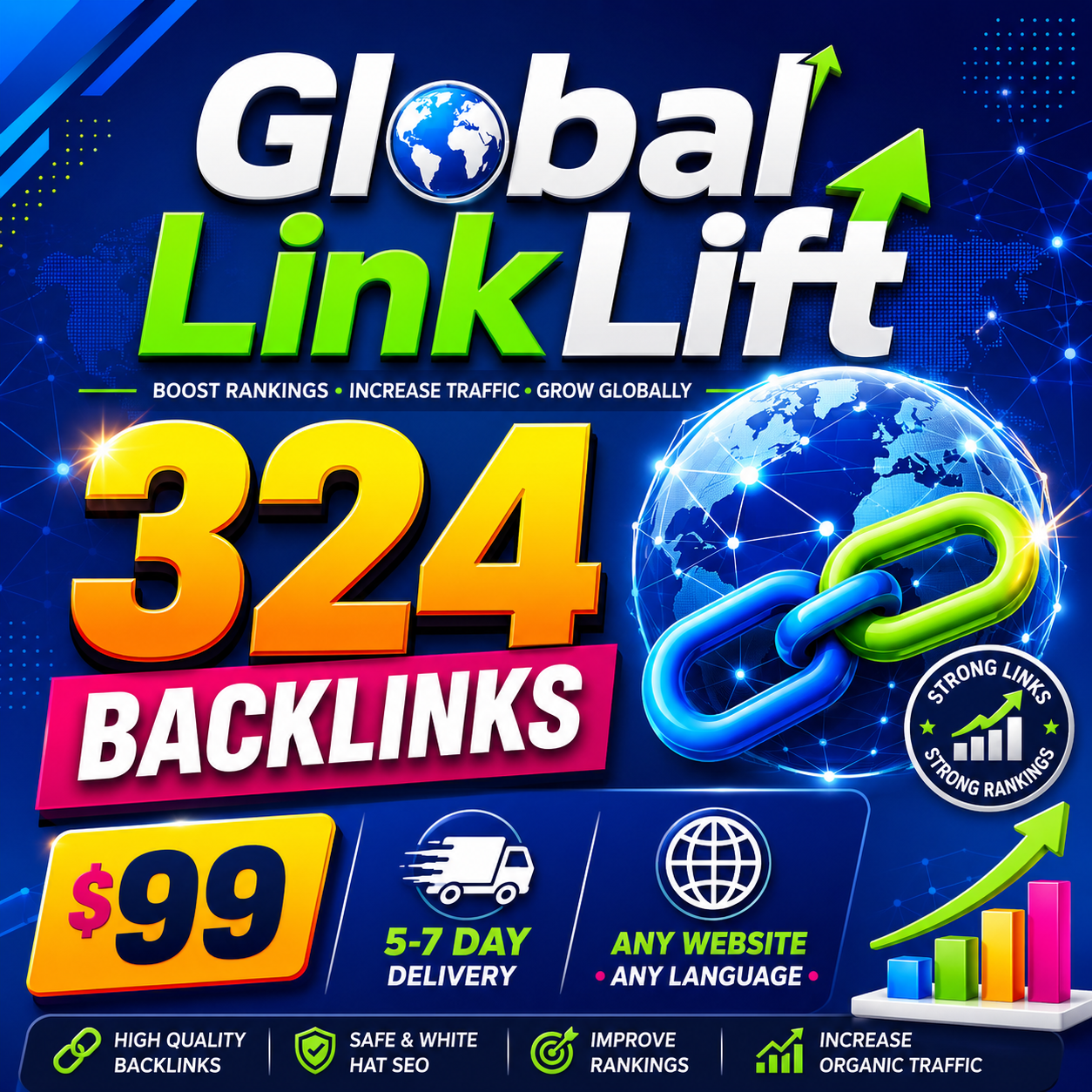Image shows service to buy 324 strong backlinks from Rankers Paradise SEO service