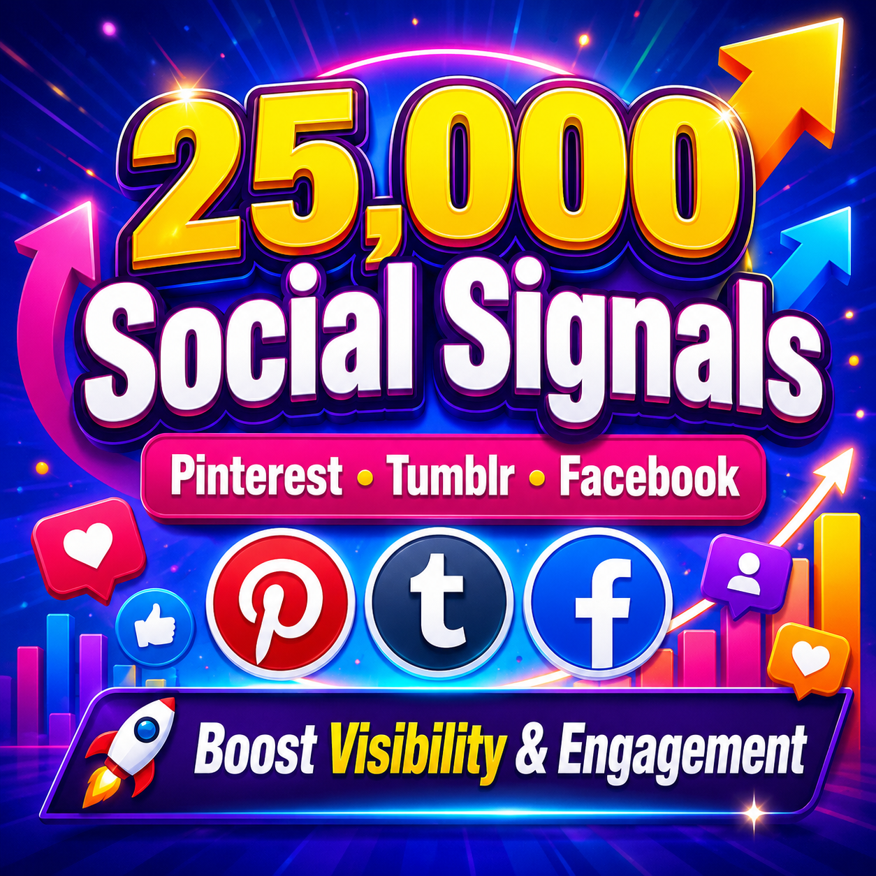 Buy 25,000 social promotion on Facebook, Pinterest, and Tumblr