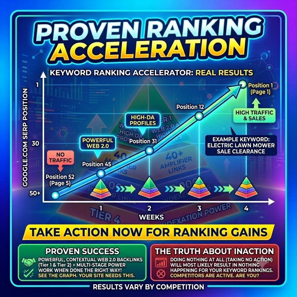 The image shows keyword ranking results on Google after using this SEO service