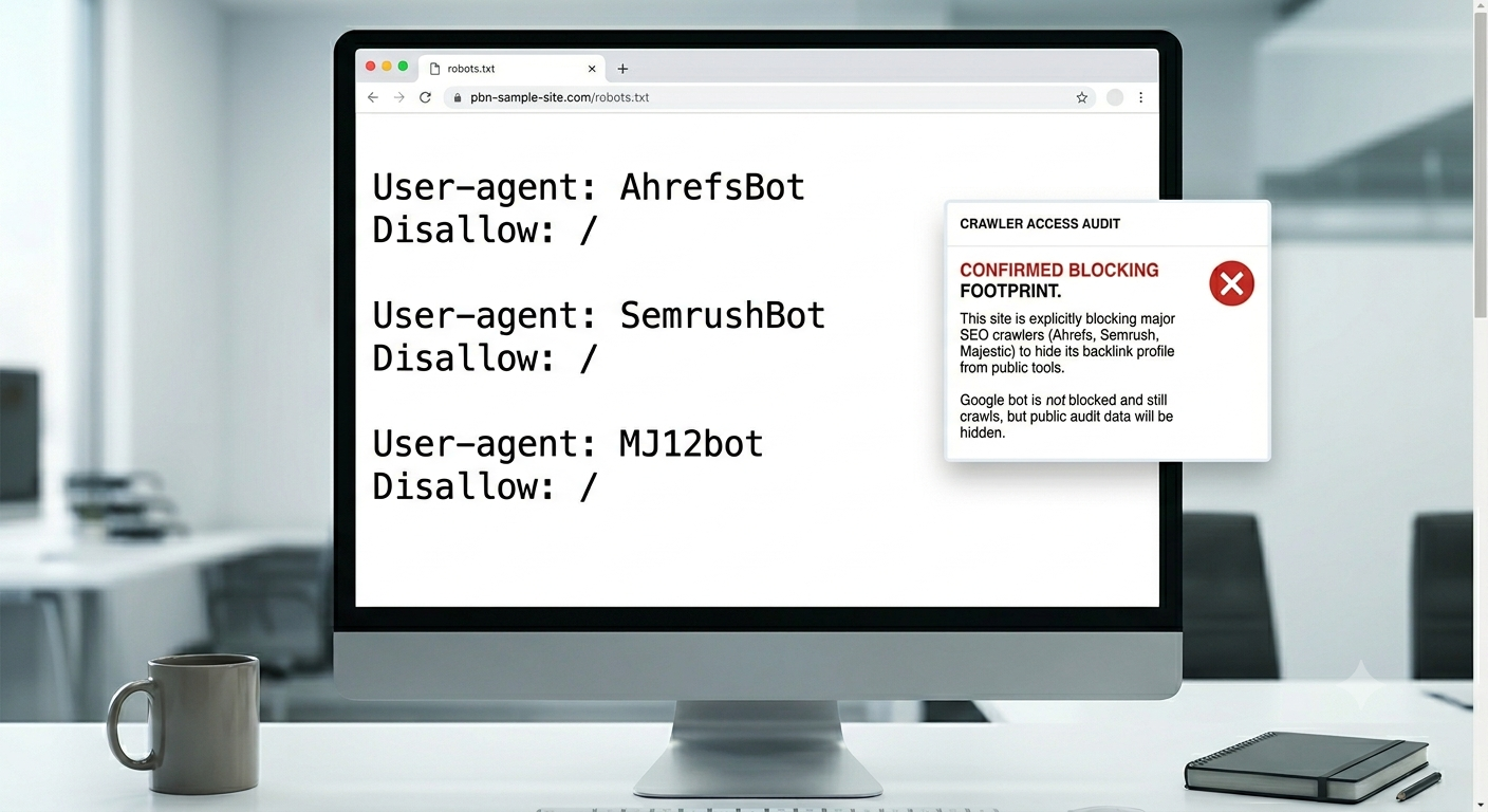 image showing robots txt file blocking seo crawlers to hide pbns