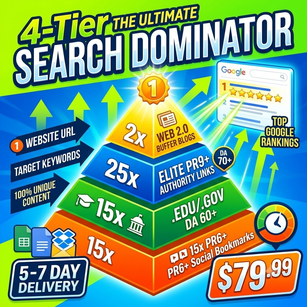 The image shows the SEO service for 4-Tier backlinks with Rankers Paradise