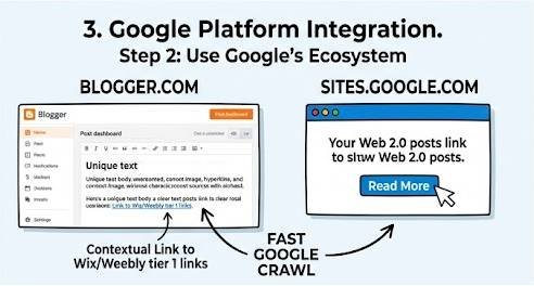 using blogger and google sites to index tier 1 backlinks
