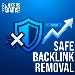 A square featured image for Rankers Paradise, showing a shield protecting a site from spammy links and promoting authority growth.