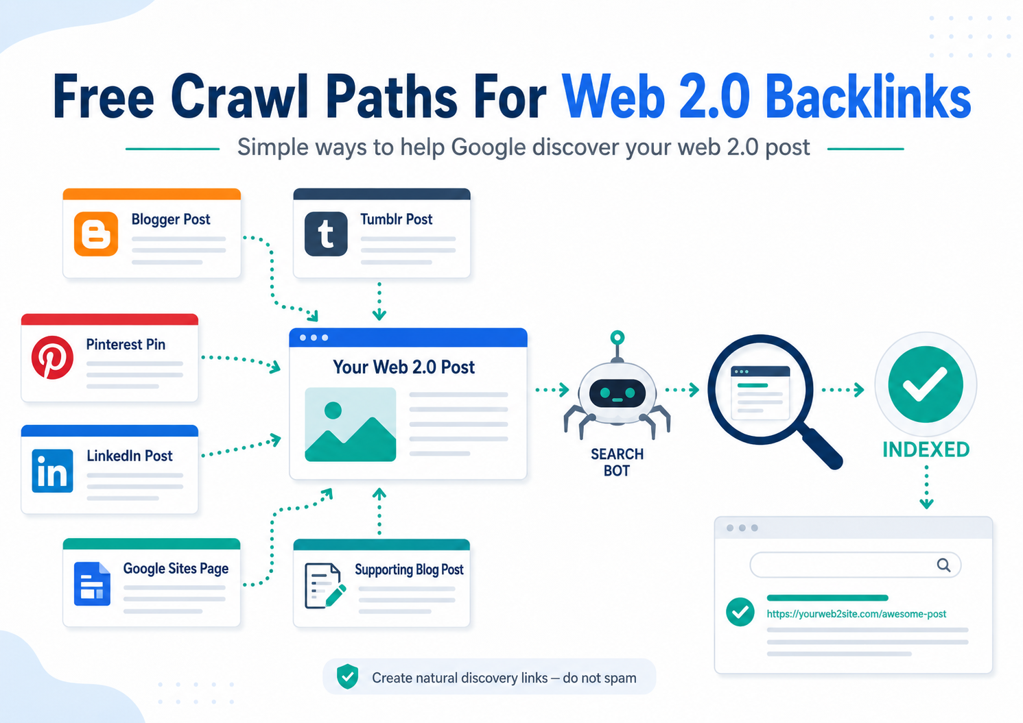 Free crawl paths for web 2.0 backlinks