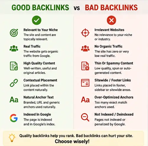 good backlinks vs bad backlinks for new website