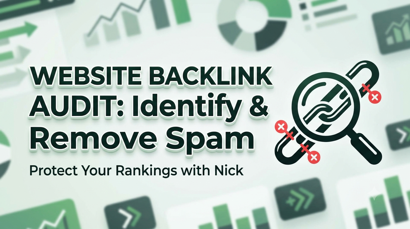 A branded header graphic for rankersparadise.com showing a magnifying glass scanning a link, titled: BACKLINK AUDIT: Identify & Remove Spam.