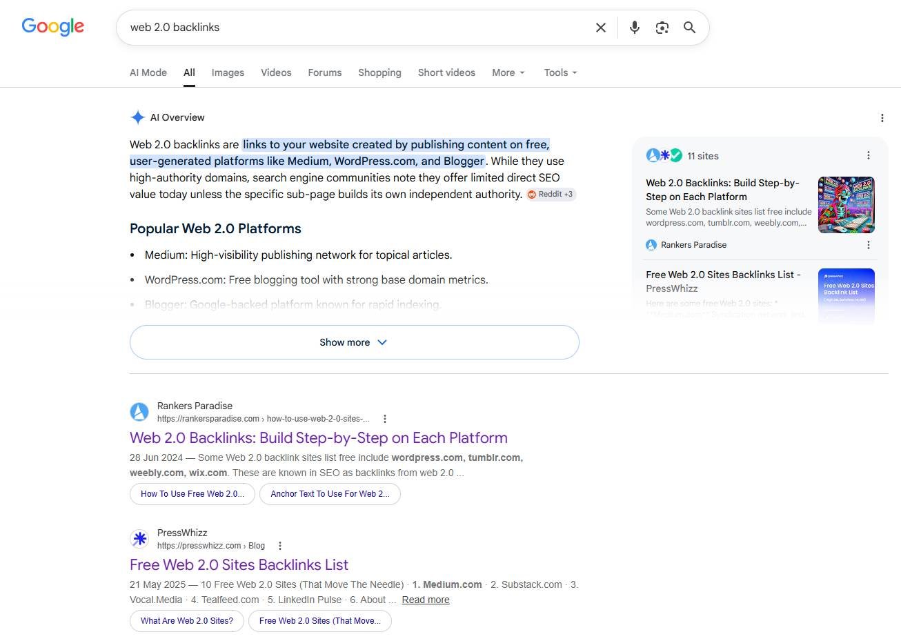 Image shows a screenshot of Rankers Paradise at the #1 spot in Google organic SERPs for the target keyword in the case study