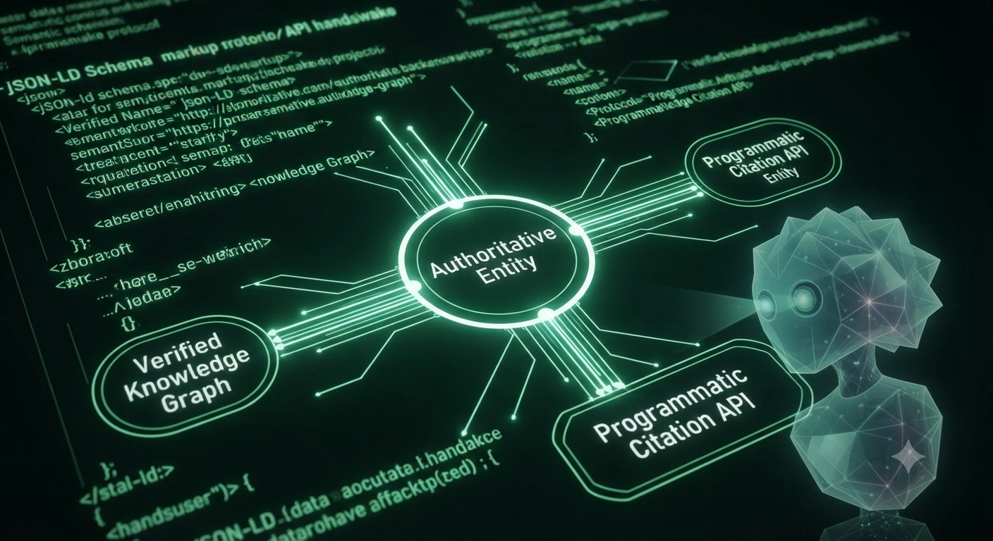 Visualization of website backend data structure showing Schema.org markup and API connections.