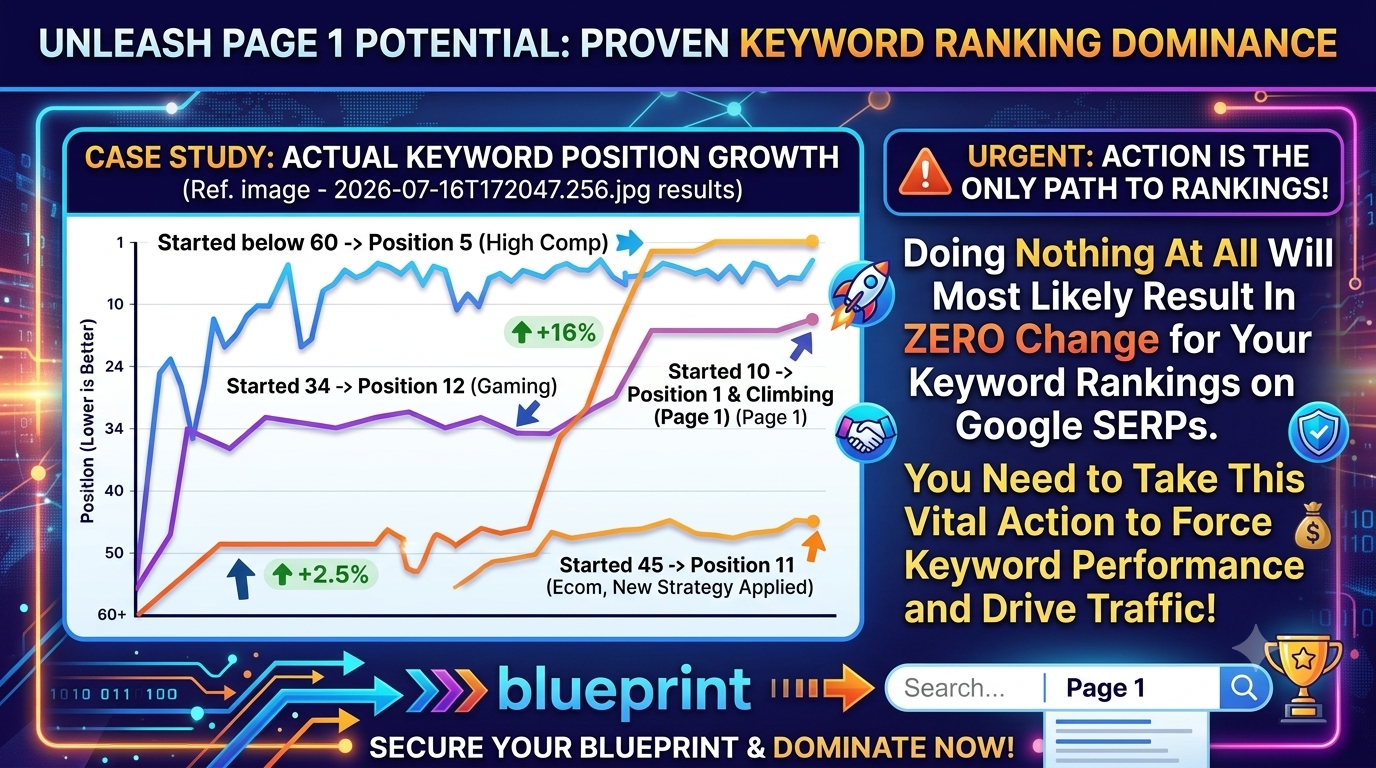 Line graph displaying actual keyword ranking improvements on Google search engine results pages showing vertical growth.