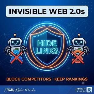 Square Rankers Paradise featured image: A robotic shield blocks Ahrefs and Semrush bots to keep Web 2.0 backlinks invisible.
