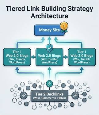 Diagram showing how many tier 2 backlinks should i buy for a web 2 0 site structure