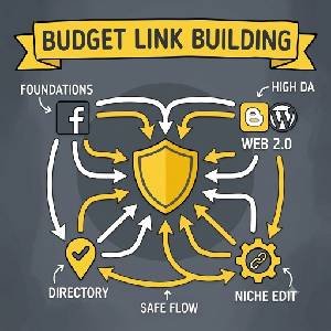 A strategic square infographic showing diversified link building arrows flowing into a main website, illustrating how to buy quality backlinks on a budget safely.