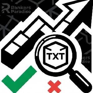 A 300x300 SEO infographic icon featuring a magnifying glass analyzing text blocks on an upward-trending arrow chart, symbolizing a successful backlink audit and anchor text optimization.