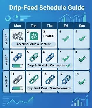 14 day drip feed schedule checklist for buying tier 2 backlinks safely